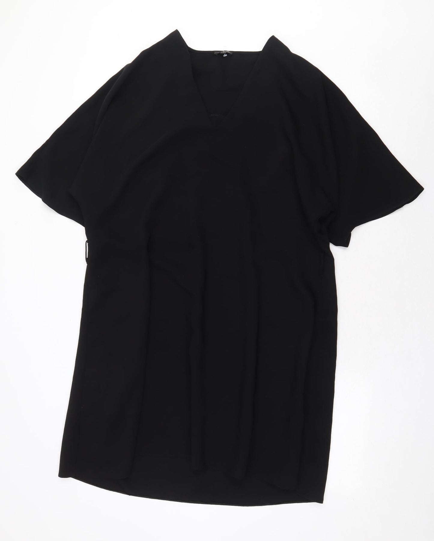 River Island Womens Black Polyester T-Shirt Dress Size 16 V-Neck Pullover