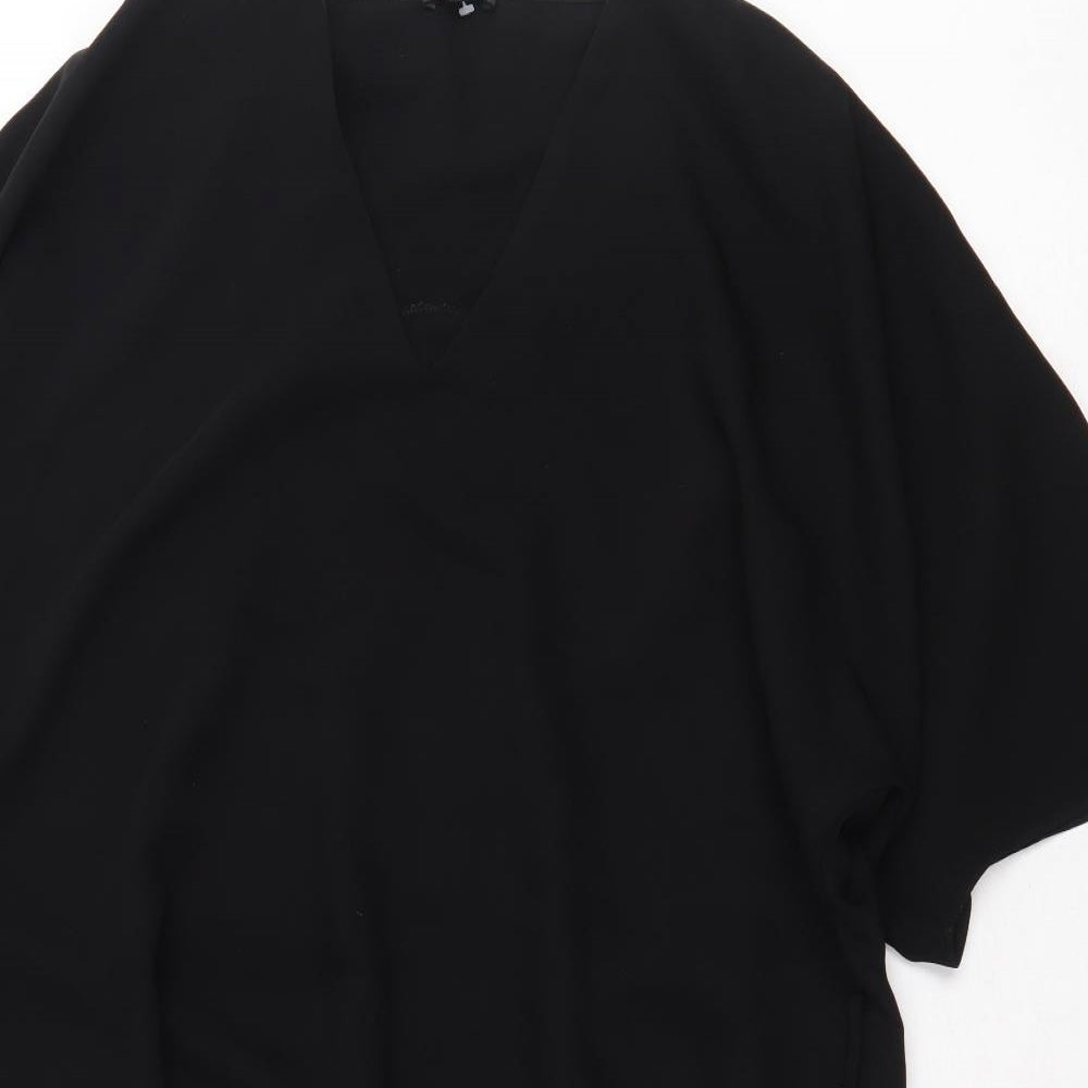 River Island Womens Black Polyester T-Shirt Dress Size 16 V-Neck Pullover