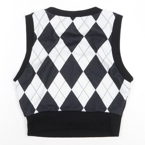 SheIn Womens Black Argyle/Diamond Polyester Cropped Tank Size S Round Neck