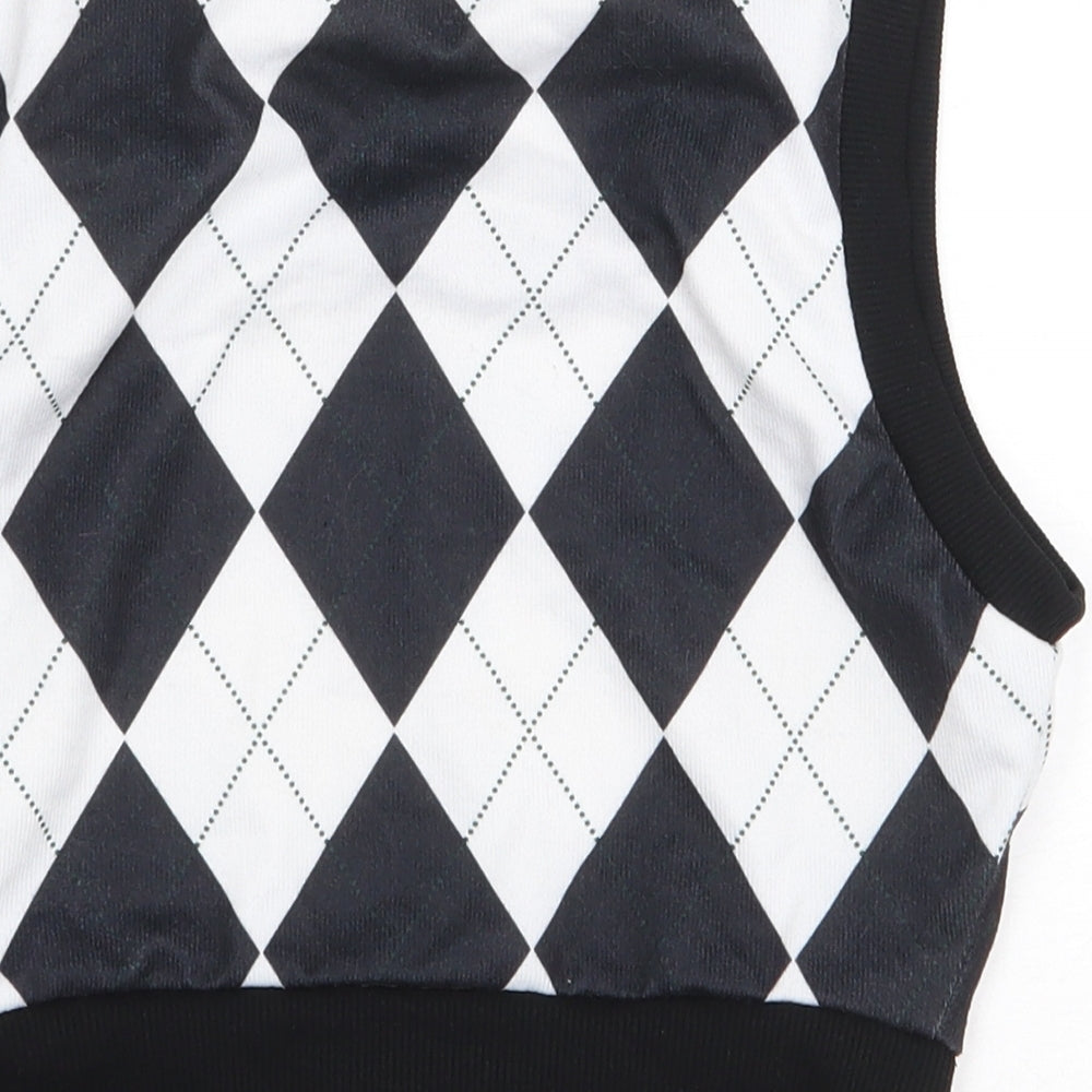 SheIn Womens Black Argyle/Diamond Polyester Cropped Tank Size S Round Neck