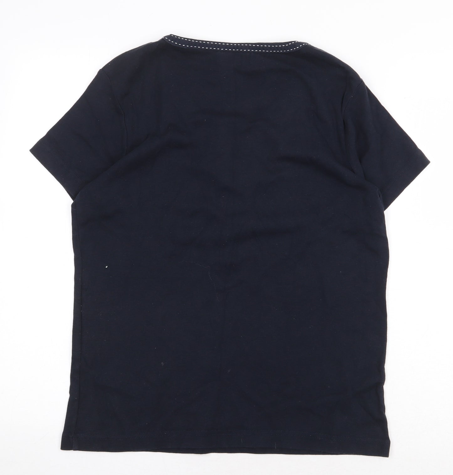 Maine Womens Blue Striped 100% Cotton Basic T-Shirt Size 16 Round Neck