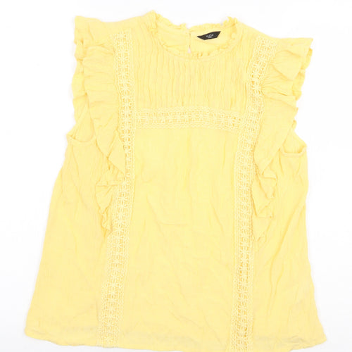 M&Co Womens Yellow Viscose Basic Blouse Size 10 Round Neck