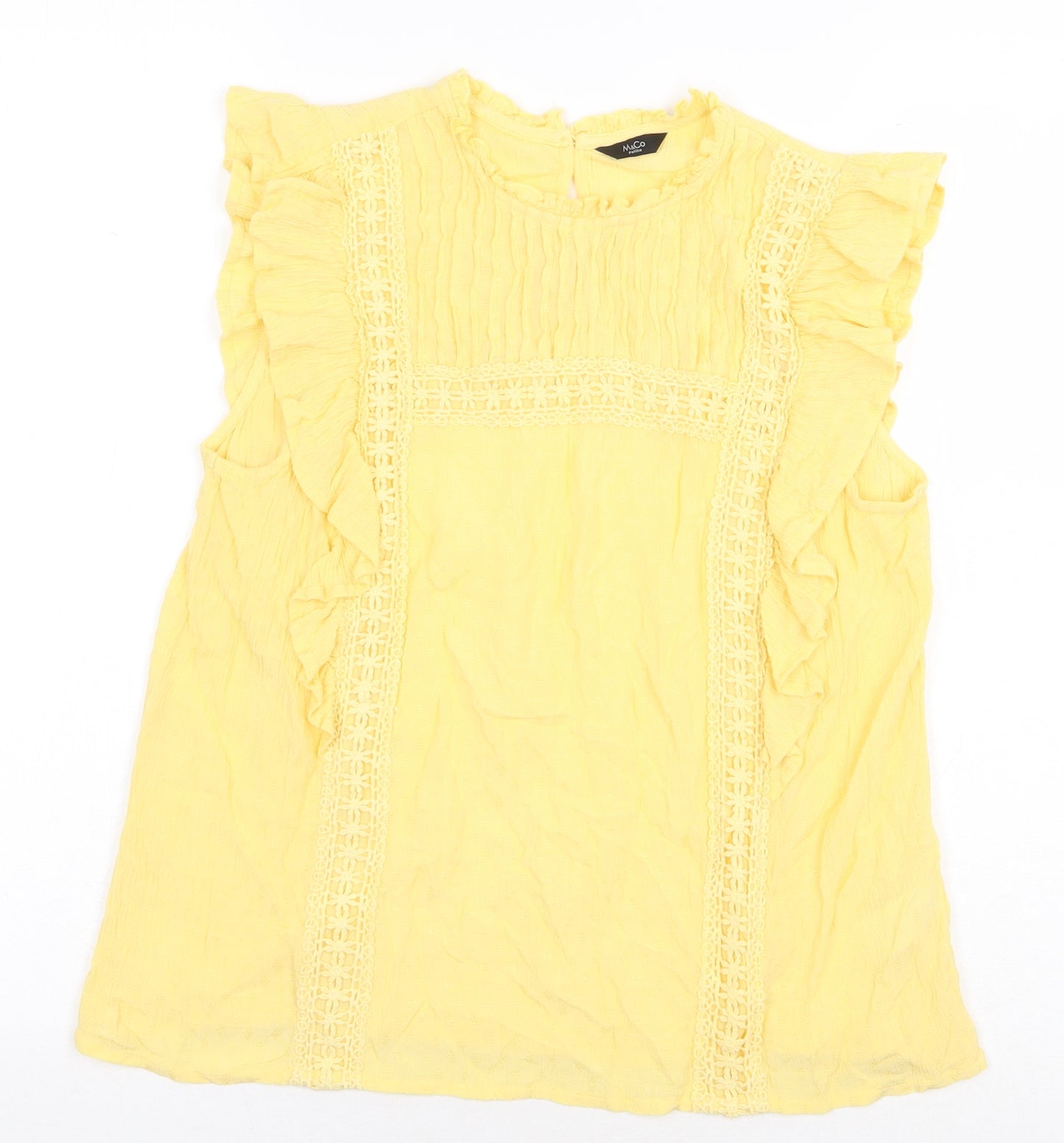 M&Co Womens Yellow Viscose Basic Blouse Size 10 Round Neck