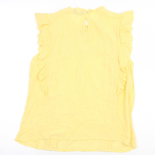 M&Co Womens Yellow Viscose Basic Blouse Size 10 Round Neck