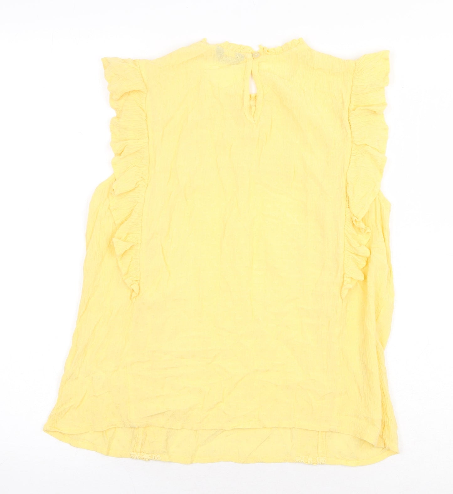 M&Co Womens Yellow Viscose Basic Blouse Size 10 Round Neck