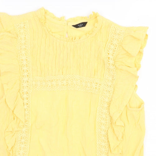 M&Co Womens Yellow Viscose Basic Blouse Size 10 Round Neck