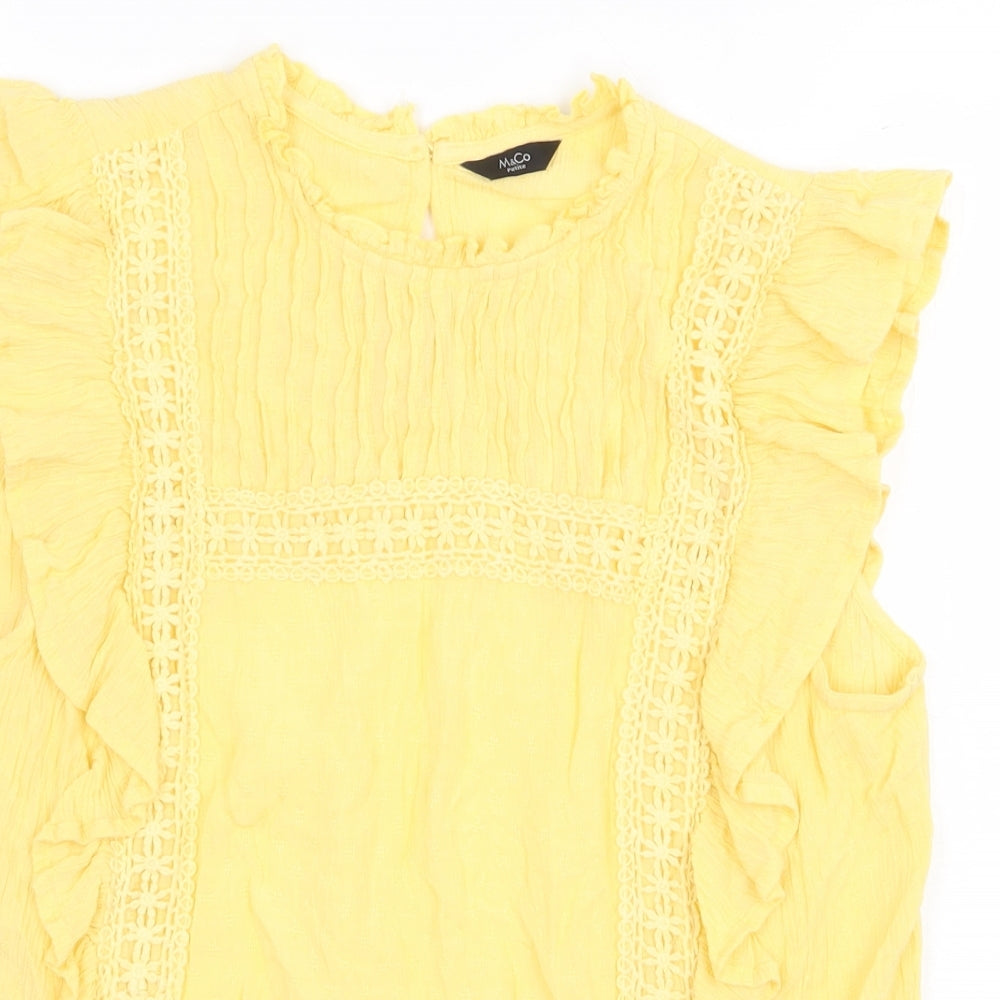 M&Co Womens Yellow Viscose Basic Blouse Size 10 Round Neck