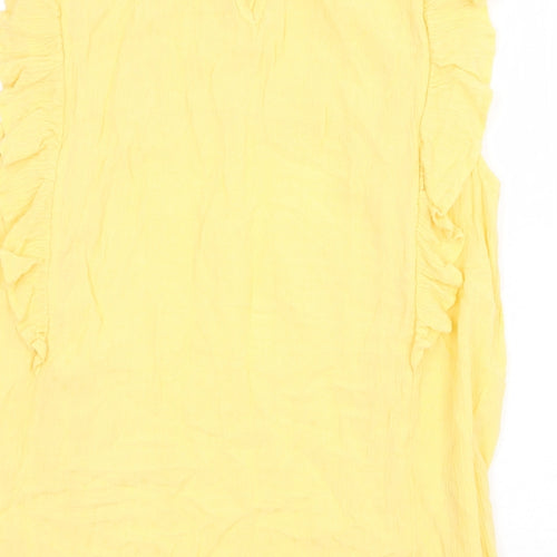 M&Co Womens Yellow Viscose Basic Blouse Size 10 Round Neck