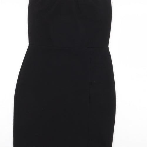 PRETTYLITTLETHING Womens Black Polyurethane Pencil Dress Size 10 Off the Shoulder Pullover