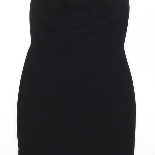 PRETTYLITTLETHING Womens Black Polyurethane Pencil Dress Size 10 Off the Shoulder Pullover