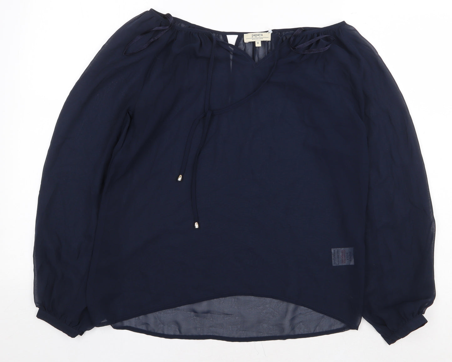 Papaya Womens Blue Polyester Basic Blouse Size 8 Boat Neck