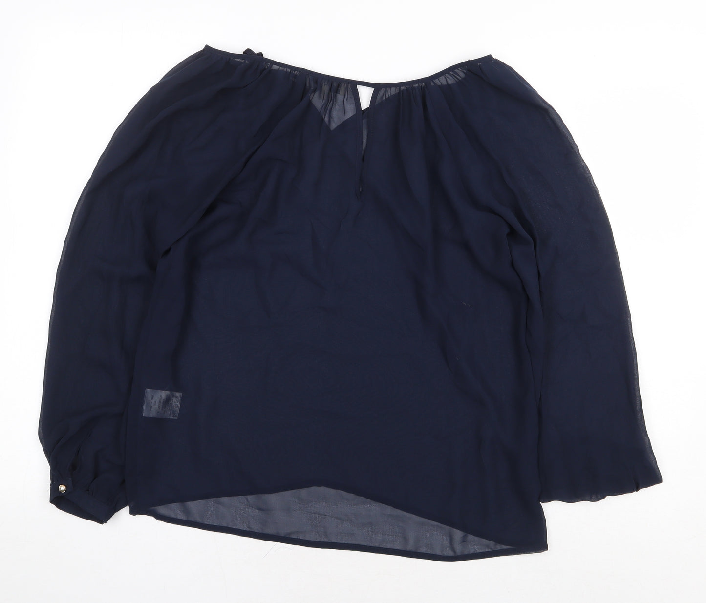 Papaya Womens Blue Polyester Basic Blouse Size 8 Boat Neck