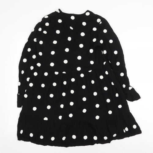 Zara Womens Black Polka Dot Viscose A-Line Size XS V-Neck Pullover