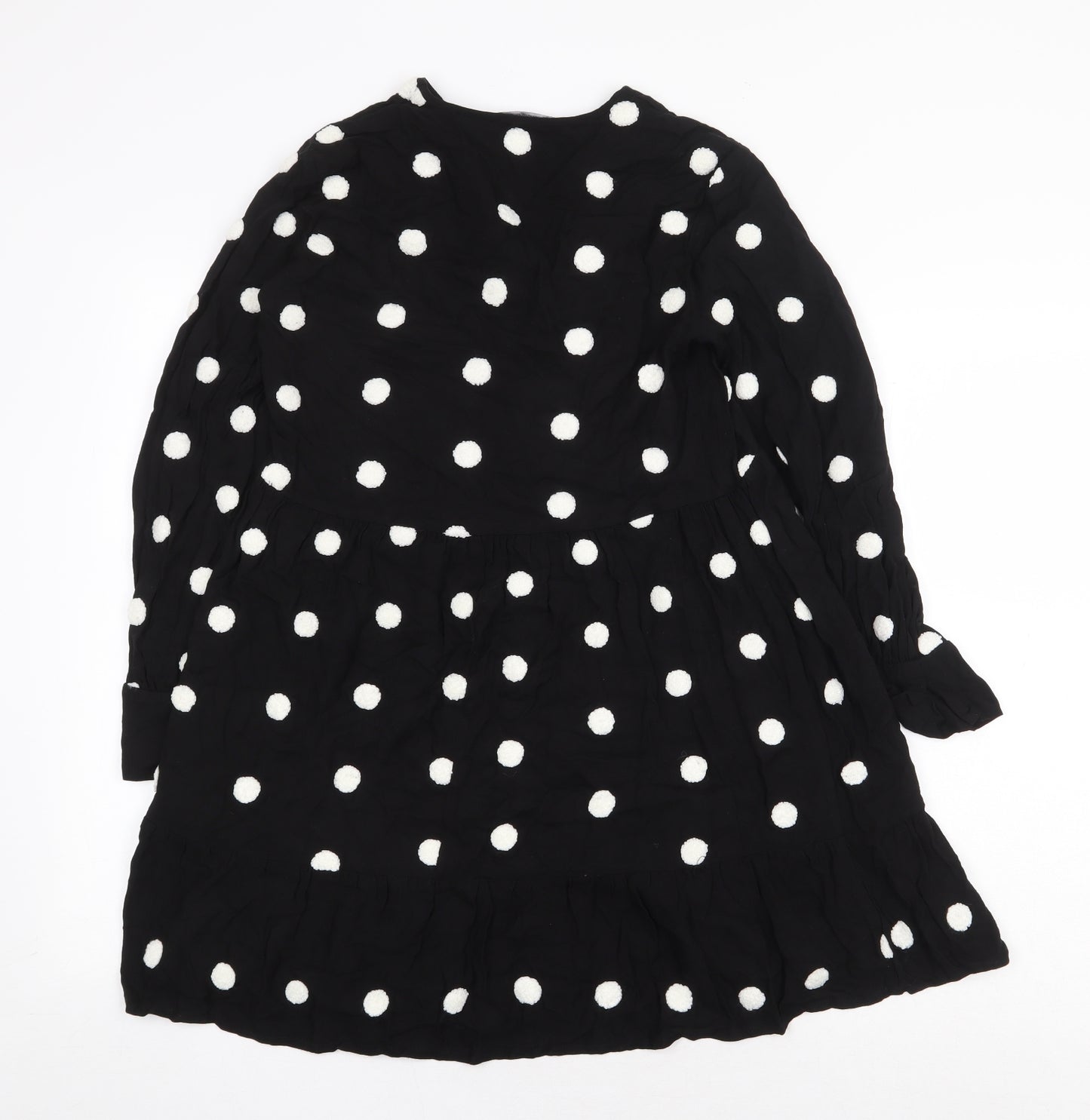 Zara Womens Black Polka Dot Viscose A-Line Size XS V-Neck Pullover
