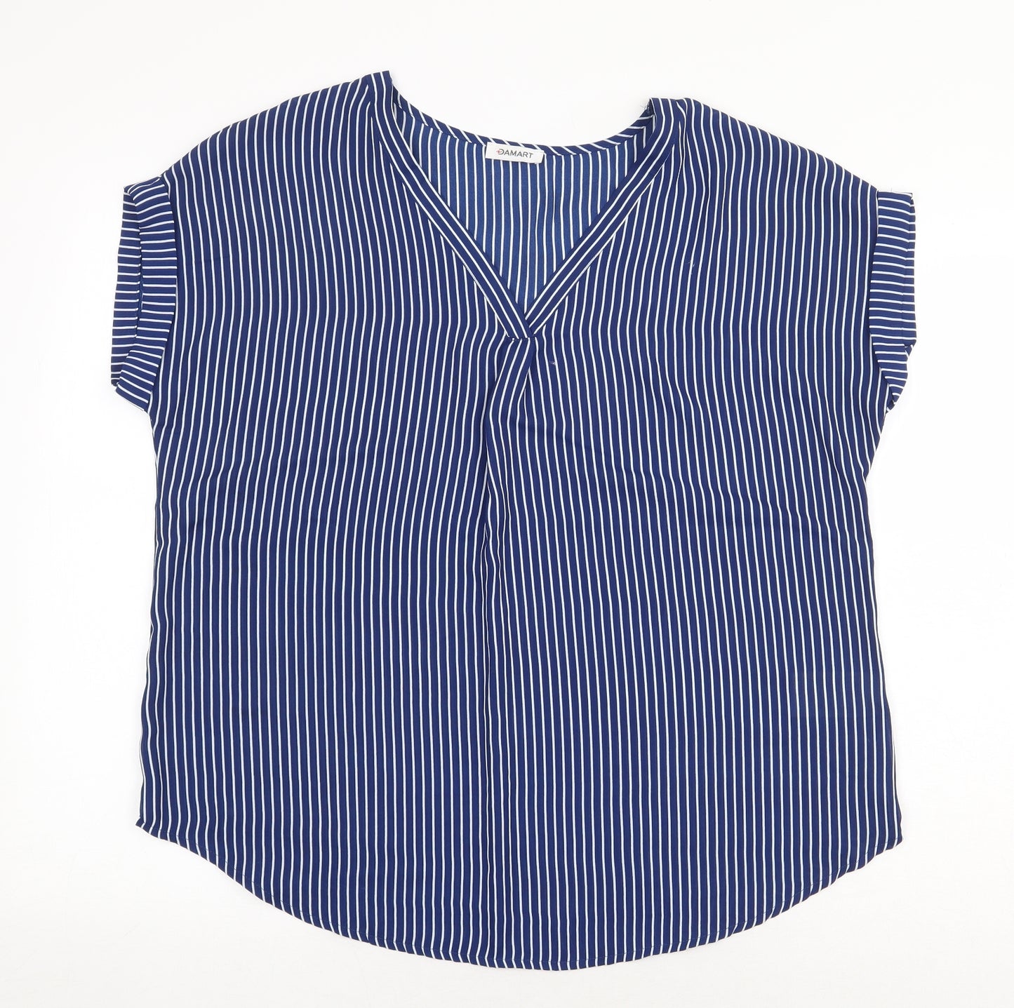 Damart Womens Blue Striped Polyester Basic Blouse Size 16 V-Neck
