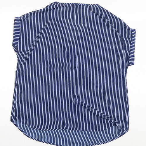 Damart Womens Blue Striped Polyester Basic Blouse Size 16 V-Neck
