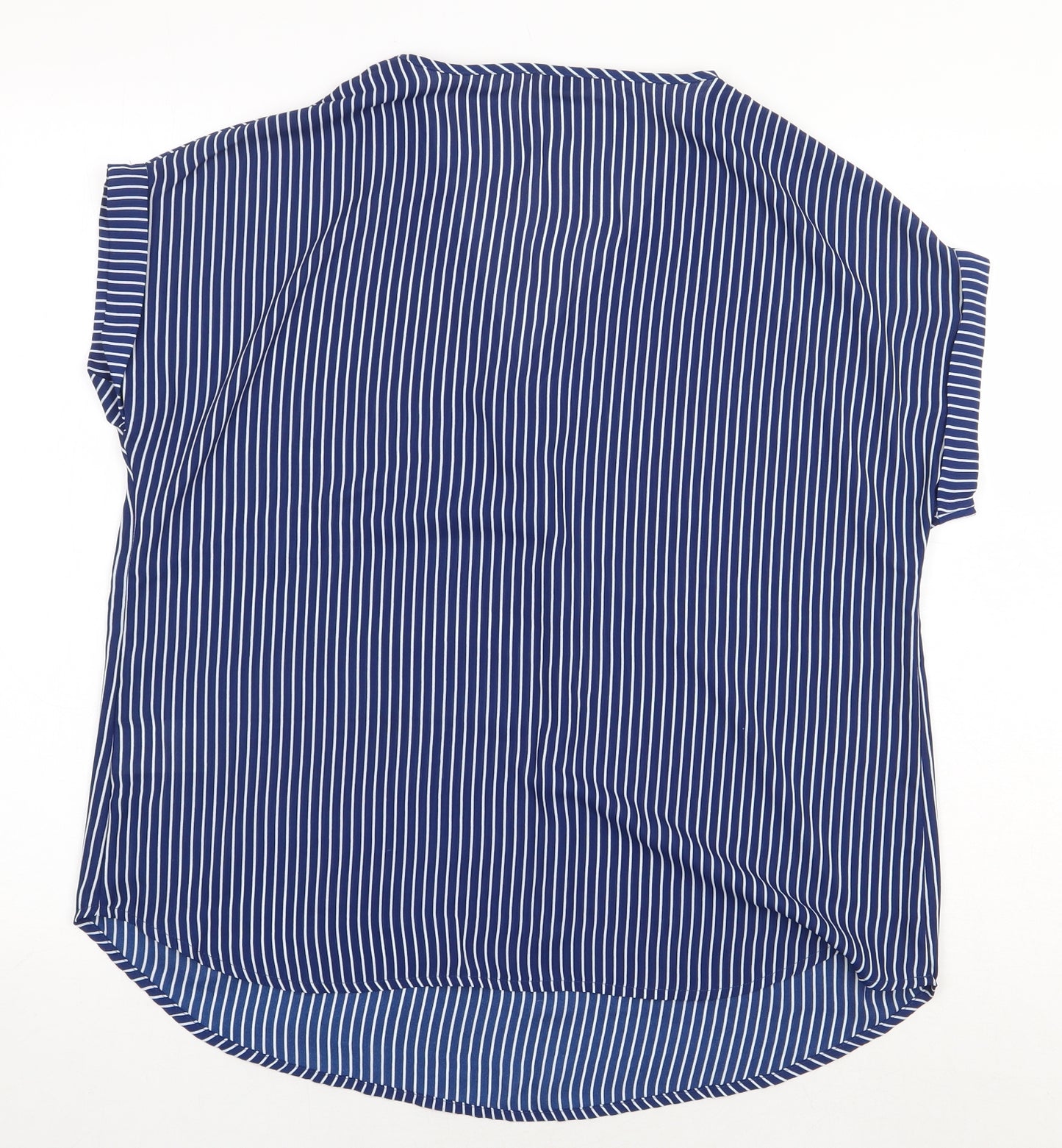 Damart Womens Blue Striped Polyester Basic Blouse Size 16 V-Neck