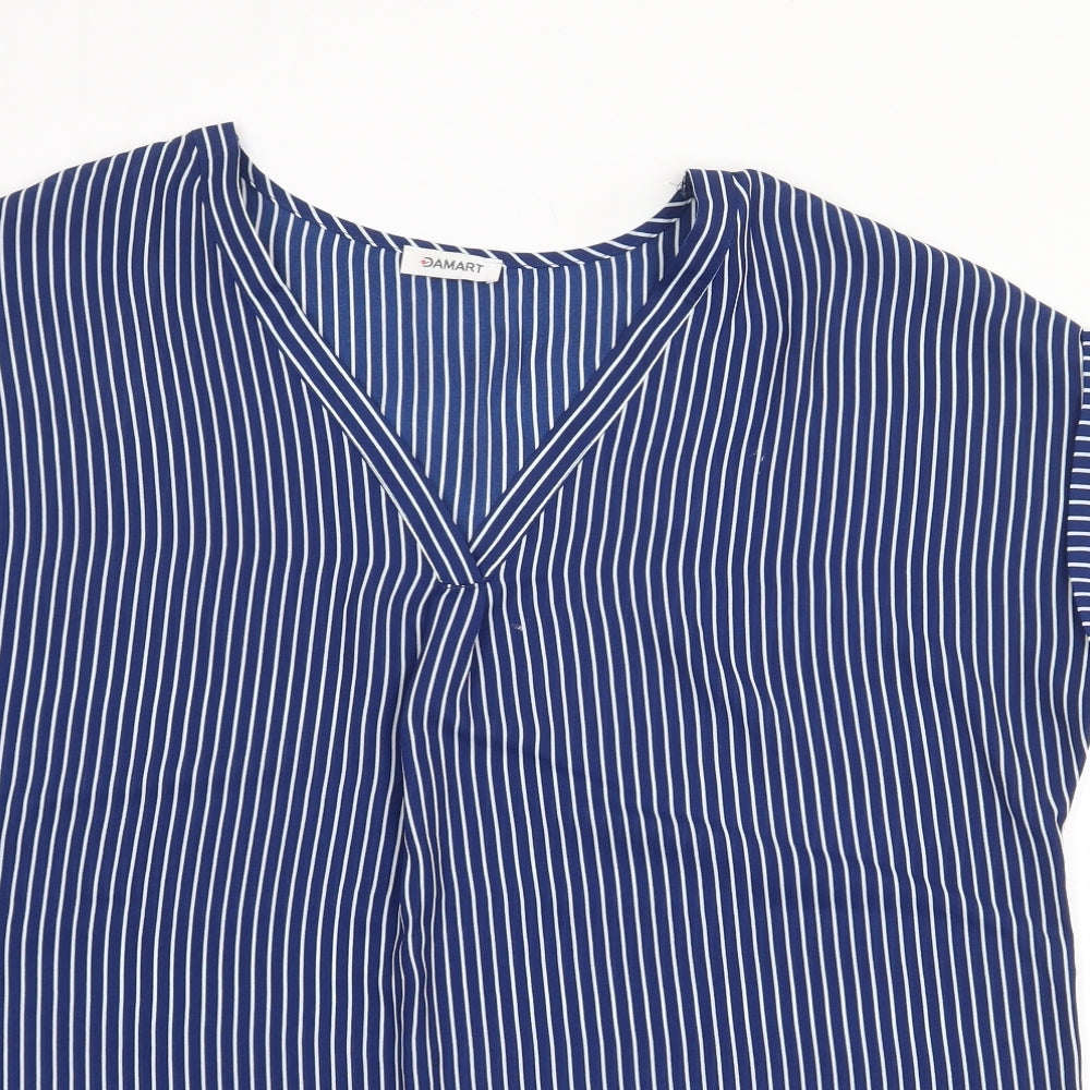 Damart Womens Blue Striped Polyester Basic Blouse Size 16 V-Neck