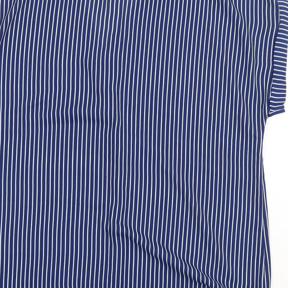 Damart Womens Blue Striped Polyester Basic Blouse Size 16 V-Neck