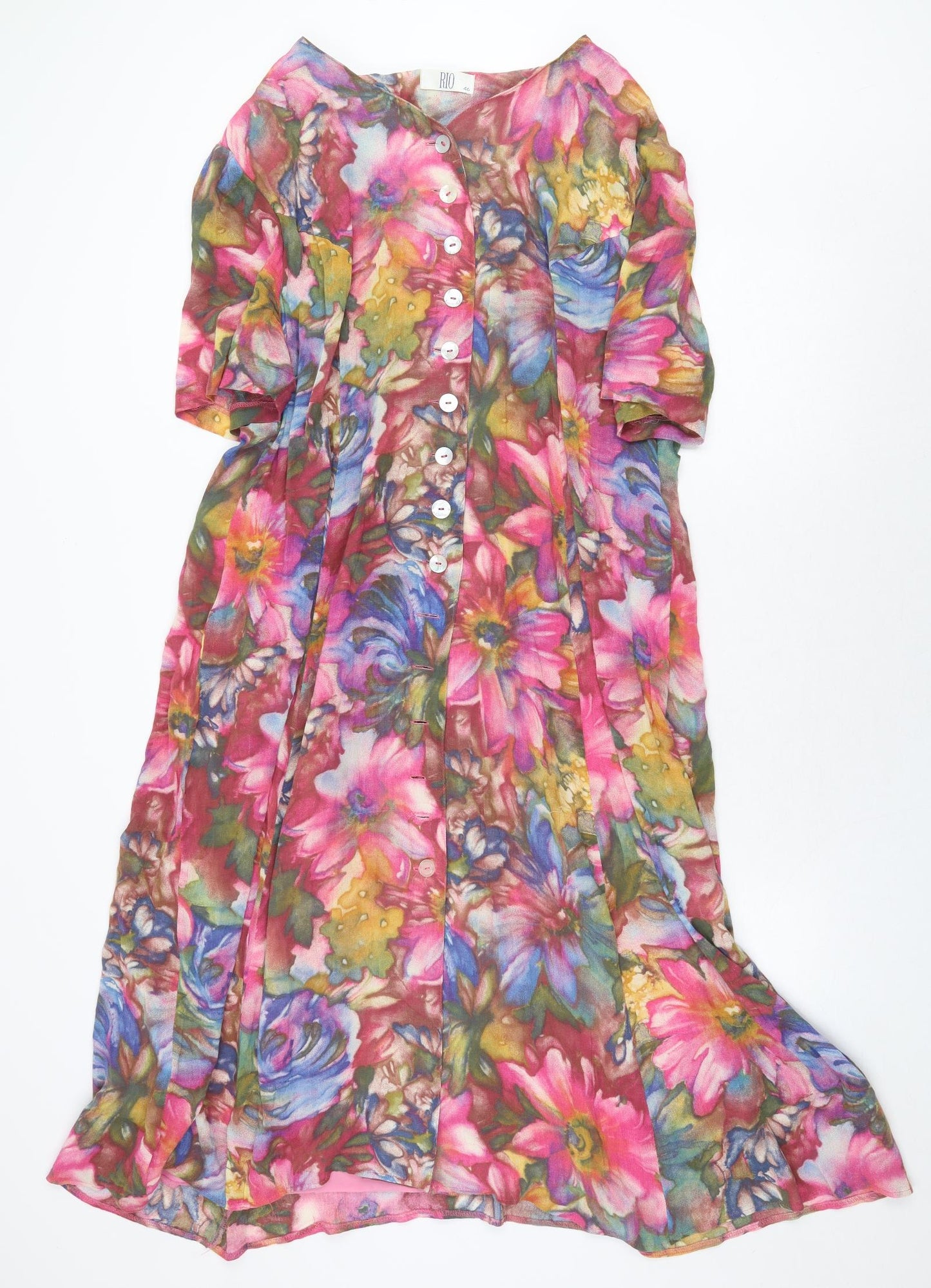 Rio Womens Multicoloured Floral Polyester Shirt Dress Size 18 V-Neck Button