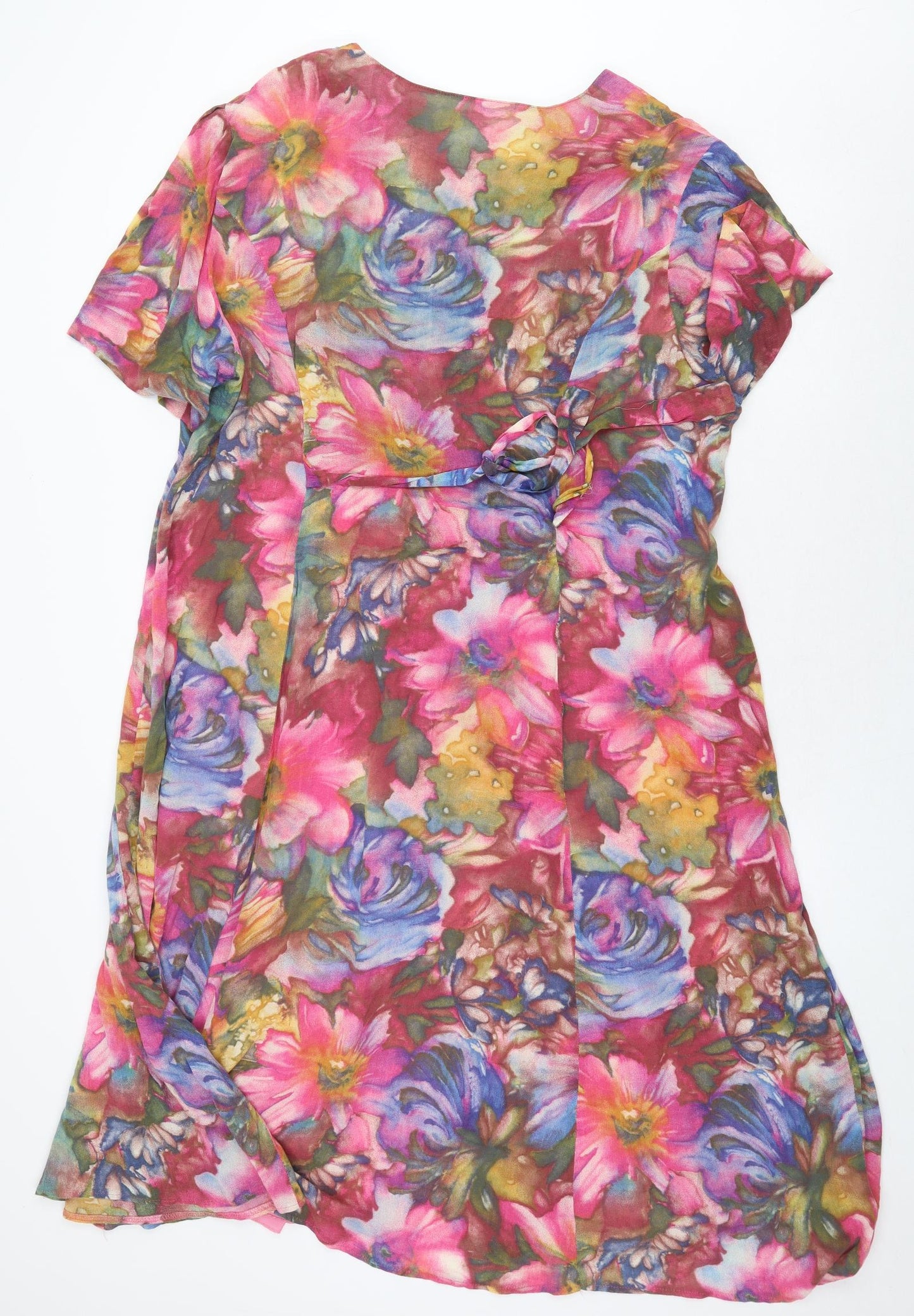 Rio Womens Multicoloured Floral Polyester Shirt Dress Size 18 V-Neck Button