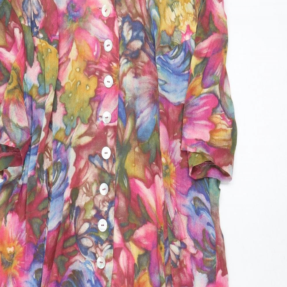 Rio Womens Multicoloured Floral Polyester Shirt Dress Size 18 V-Neck Button