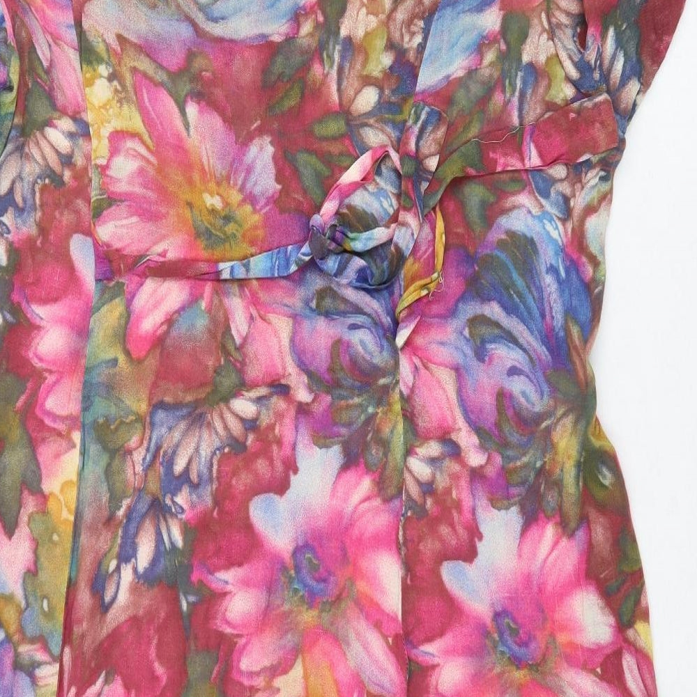 Rio Womens Multicoloured Floral Polyester Shirt Dress Size 18 V-Neck Button