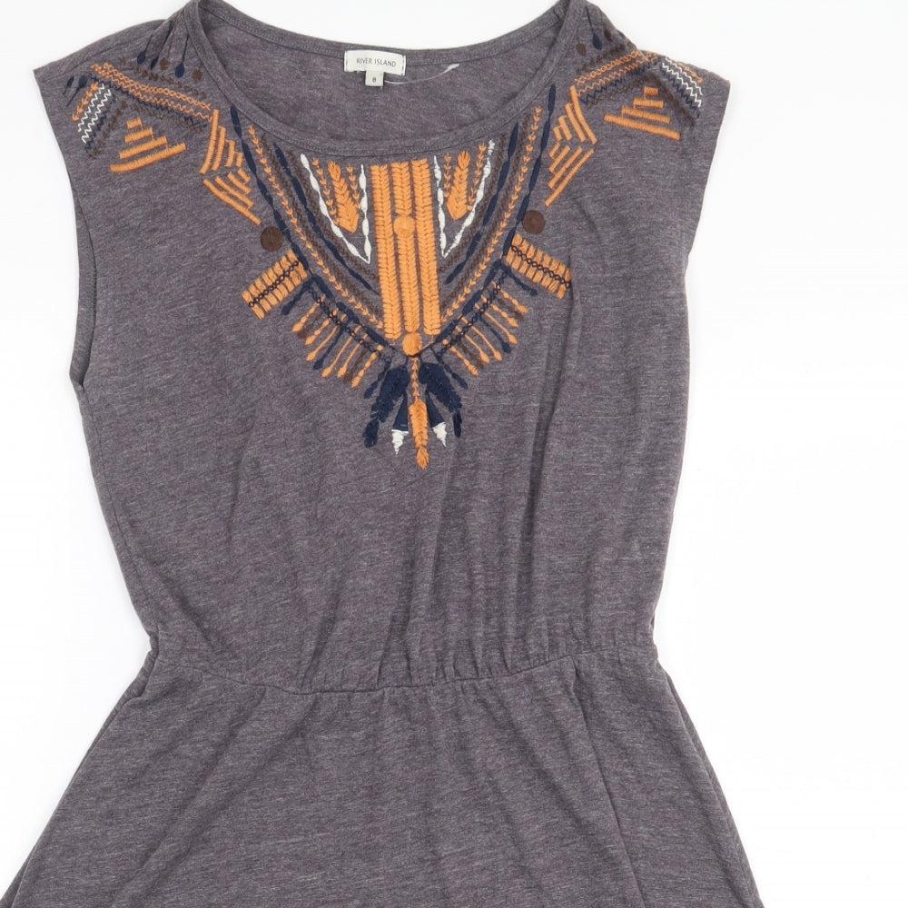 River Island Womens Grey Polyester A-Line Size 8 Round Neck Pullover