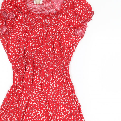 apric Womens Red Geometric Viscose A-Line Size 10 Round Neck Pullover