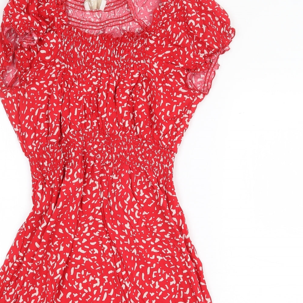 apric Womens Red Geometric Viscose A-Line Size 10 Round Neck Pullover