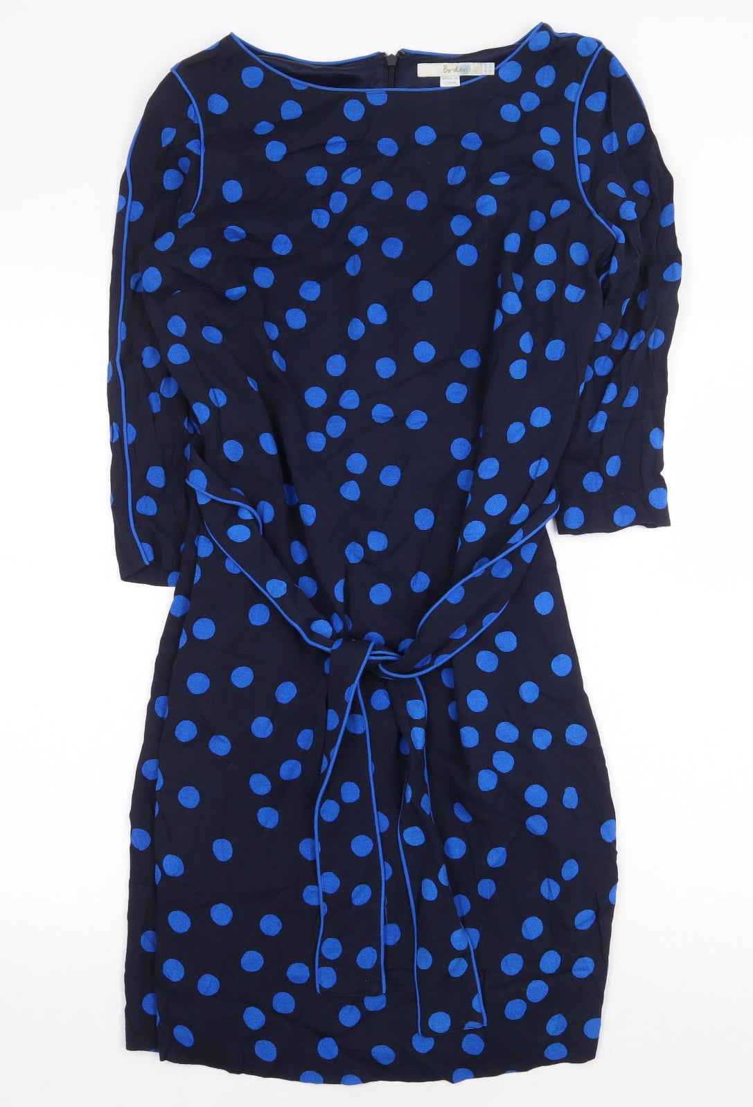 Boden Womens Black Polka Dot Viscose Shift Size 12 Boat Neck Zip