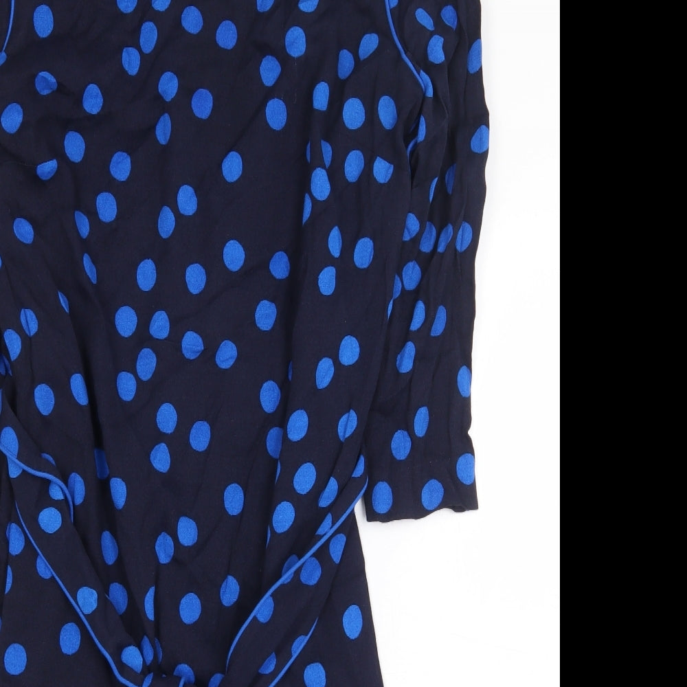 Boden Womens Black Polka Dot Viscose Shift Size 12 Boat Neck Zip
