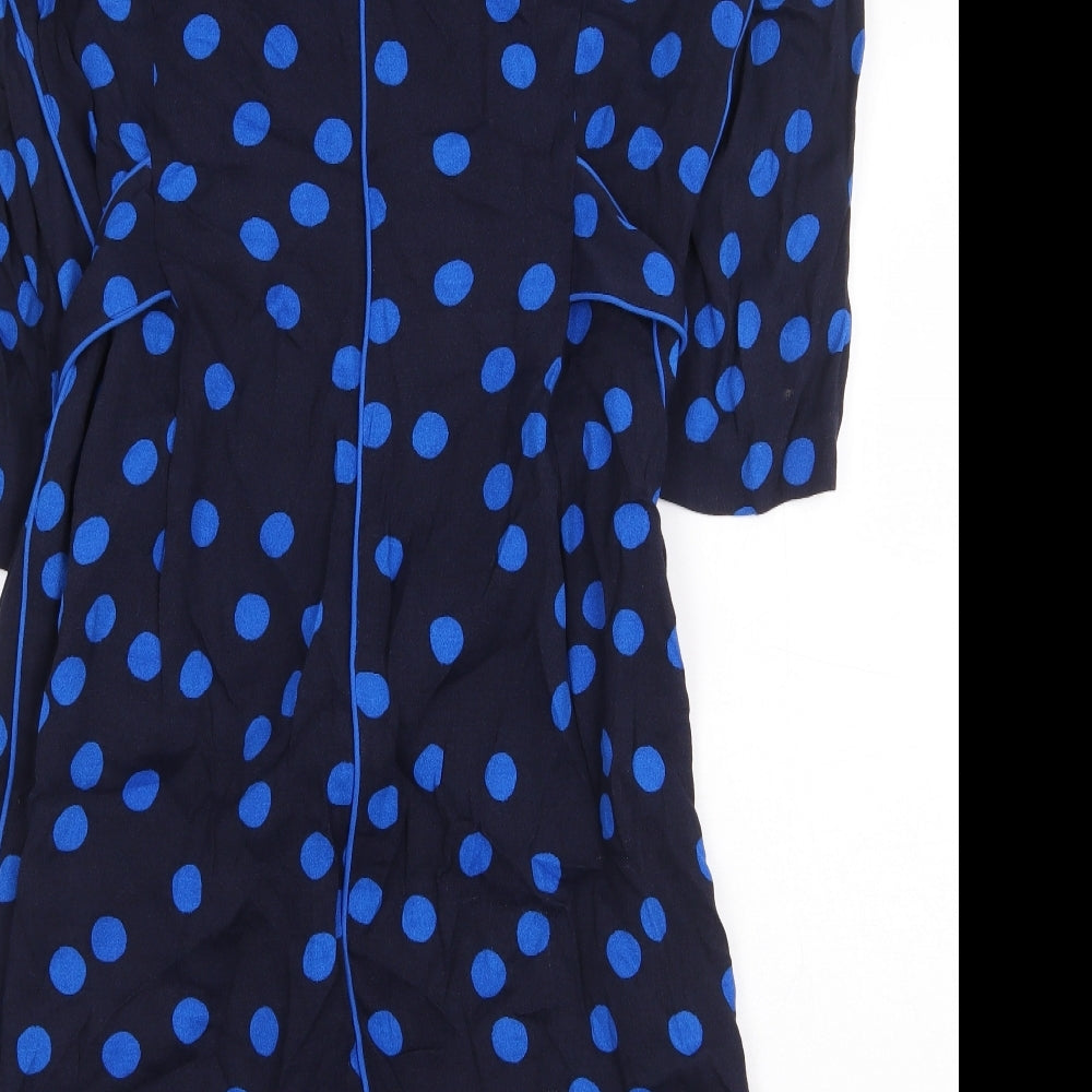 Boden Womens Black Polka Dot Viscose Shift Size 12 Boat Neck Zip