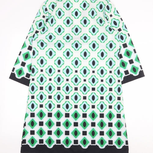 Preworn Womens Green Geometric Polyester Shift Size M V-Neck Pullover