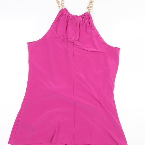 Debenhams Womens Pink Polyester Basic Tank Size 14 Scoop Neck - Chain Strap Detail