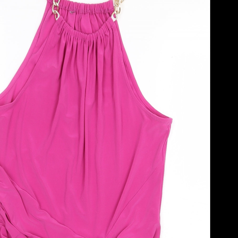 Debenhams Womens Pink Polyester Basic Tank Size 14 Scoop Neck - Chain Strap Detail