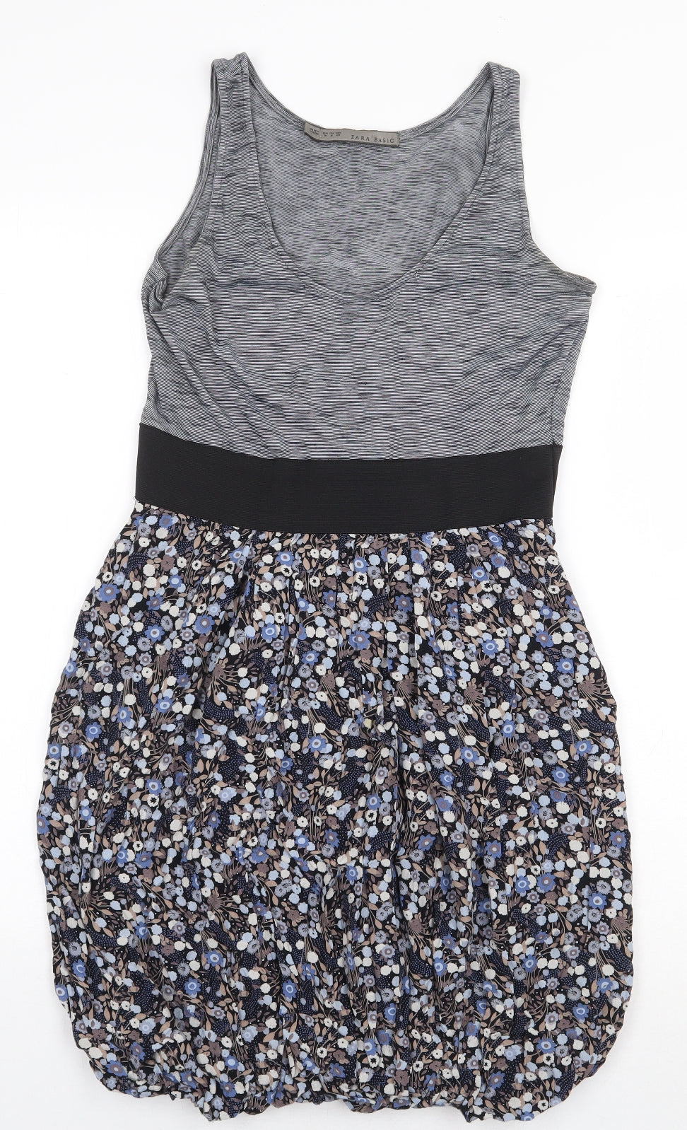 Zara Womens Grey Floral Viscose Tank Dress Size M Scoop Neck Pullover