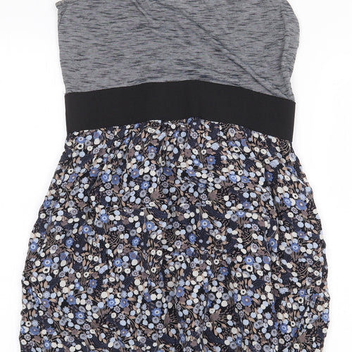 Zara Womens Grey Floral Viscose Tank Dress Size M Scoop Neck Pullover