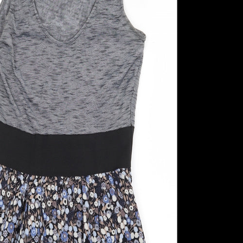 Zara Womens Grey Floral Viscose Tank Dress Size M Scoop Neck Pullover