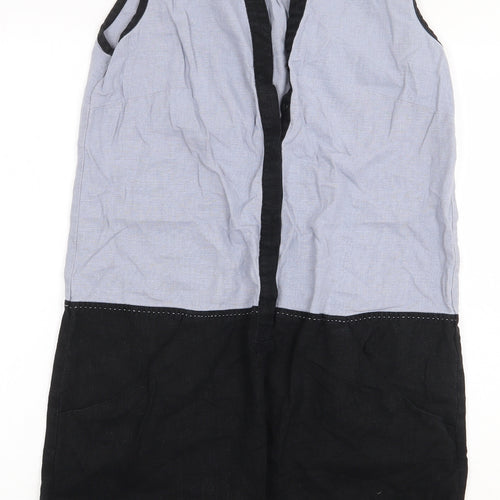 NEXT Womens Blue Colourblock Linen Shift Size S V-Neck Pullover