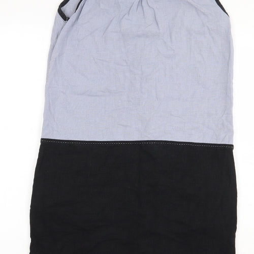 NEXT Womens Blue Colourblock Linen Shift Size S V-Neck Pullover