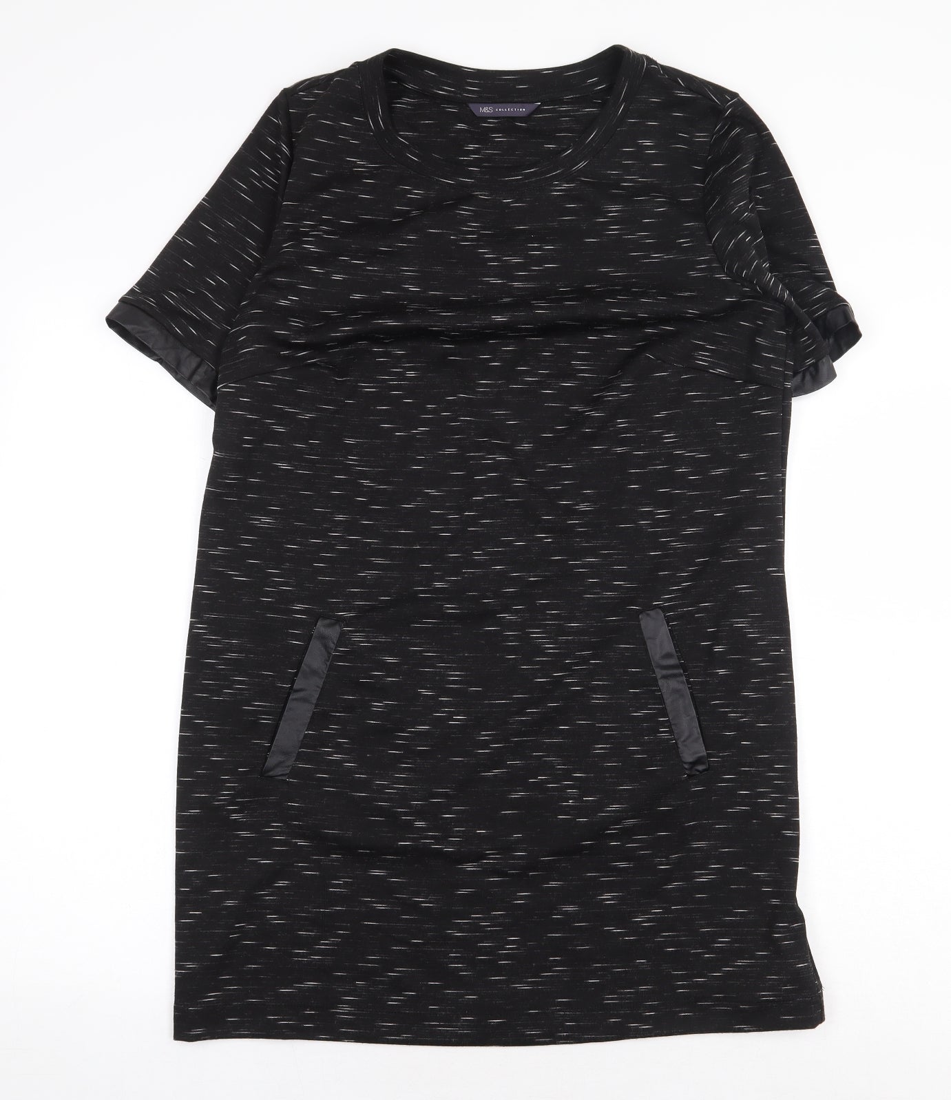 Marks and Spencer Womens Black Polyester T-Shirt Dress Size 14 Crew Neck Pullover