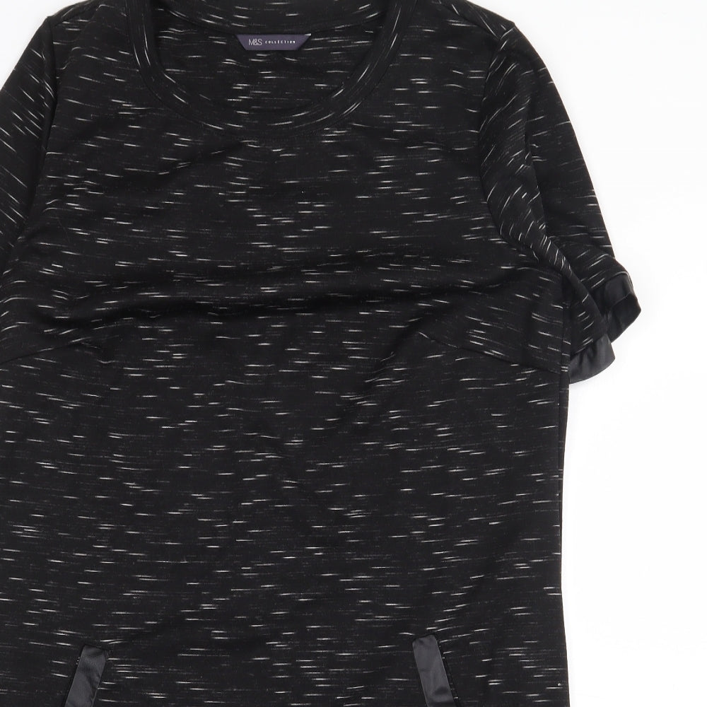 Marks and Spencer Womens Black Polyester T-Shirt Dress Size 14 Crew Neck Pullover