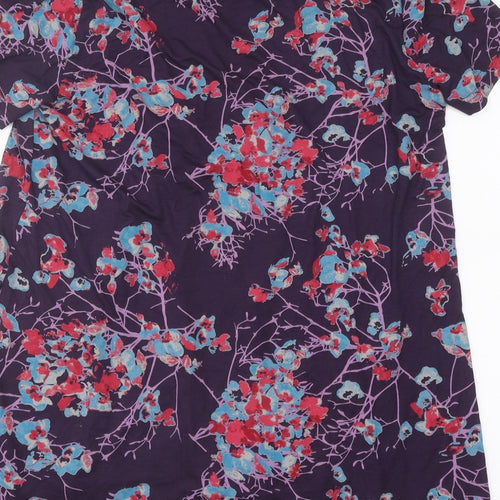 Tara Womens Purple Floral Polyester Basic T-Shirt Size S Roll Neck