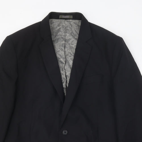 Simon Jersey Mens Black Polyester Jacket Suit Jacket Size 42