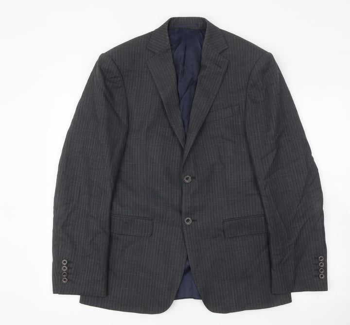 Marks and Spencer Mens Grey Striped Wool Jacket Suit Jacket Size 38