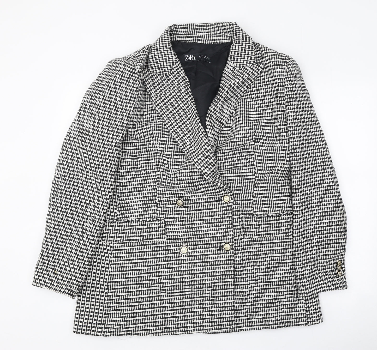 Zara Womens White Geometric Jacket Blazer Size XL Button - Houndstooth Pattern