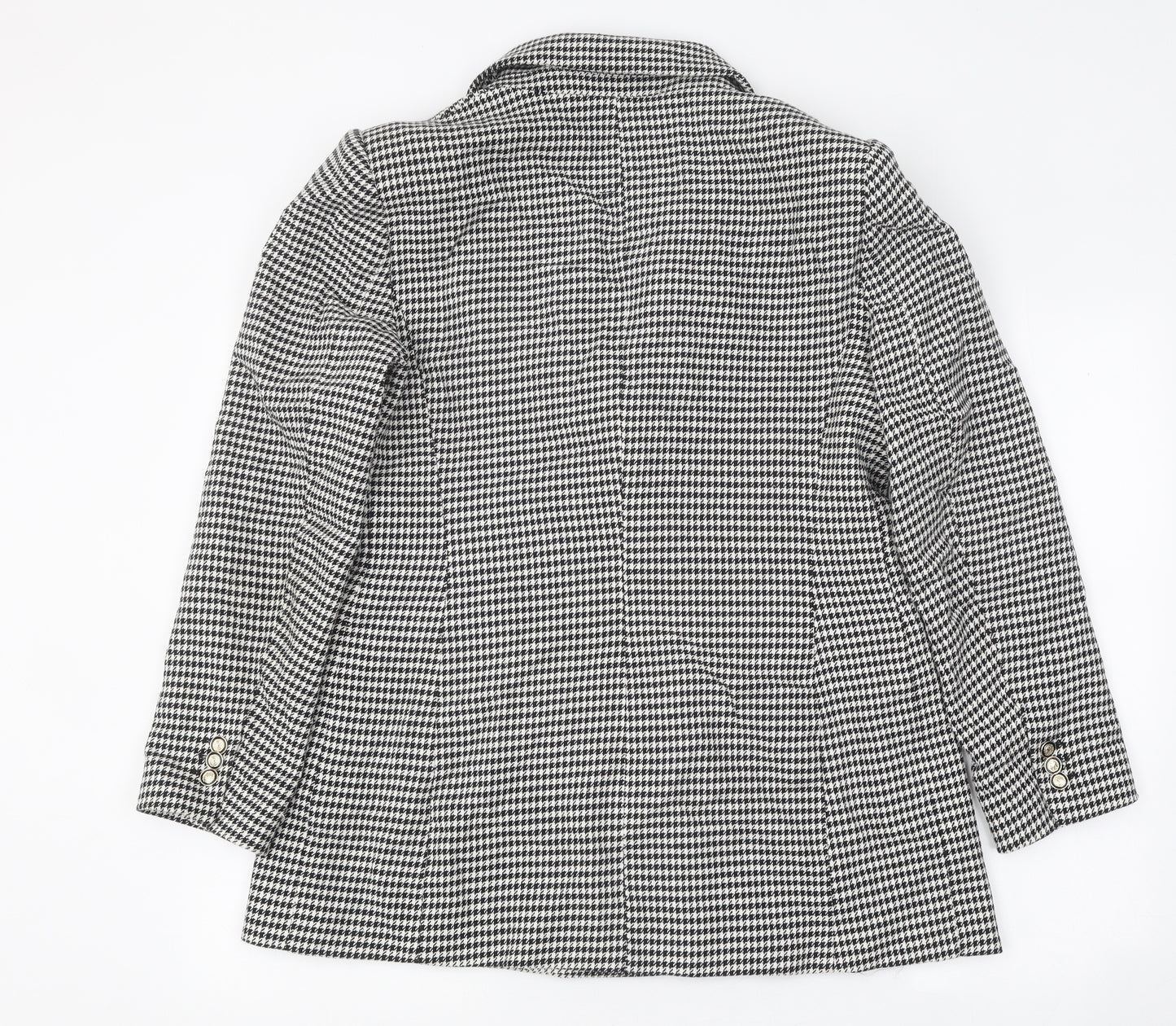 Zara Womens White Geometric Jacket Blazer Size XL Button - Houndstooth Pattern