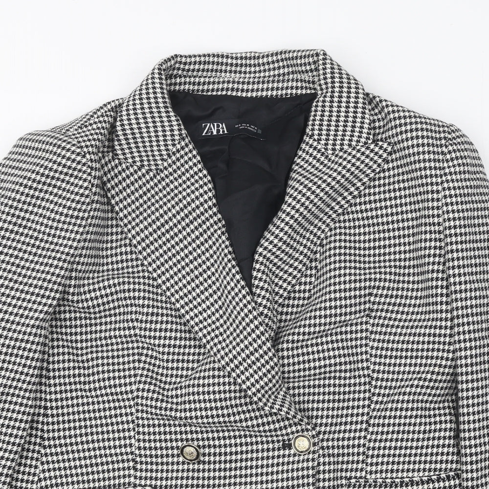 Zara Womens White Geometric Jacket Blazer Size XL Button - Houndstooth Pattern