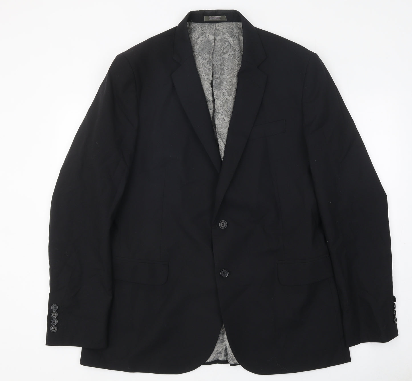 Simon Jersey Mens Black Polyester Jacket Suit Jacket Size 42